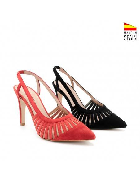 zapatos tacón negro rejilla