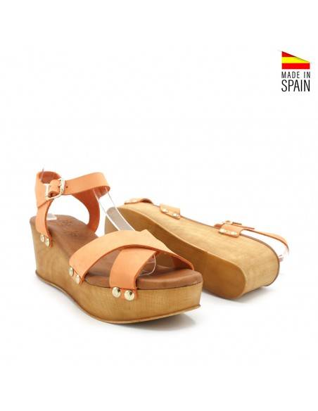 SANDALIAS CUÑA MADERA NARANJAS