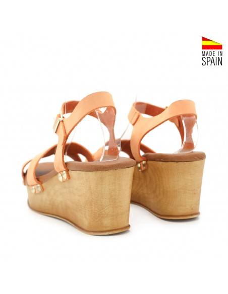 SANDALIAS CUÑA TACHAS NARANJA