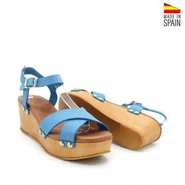 SANDALIAS CUÑA MADERA AZUL