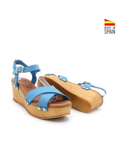 SANDALIAS CUÑA MADERA AZUL