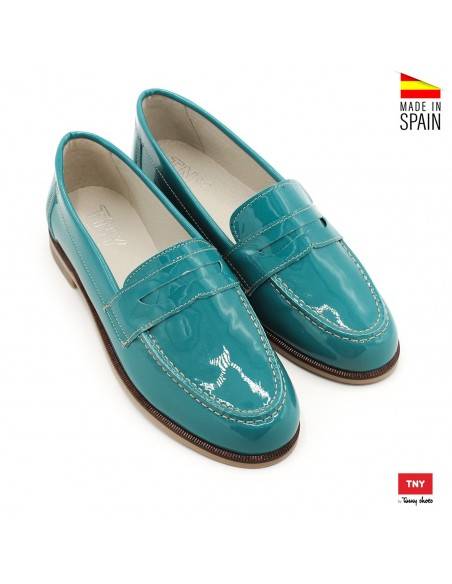 mocasines mujer turquesa de charol