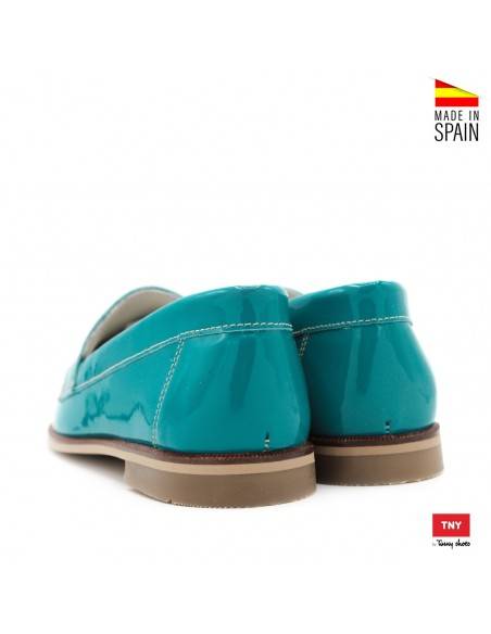 mocasines de charol turquesa