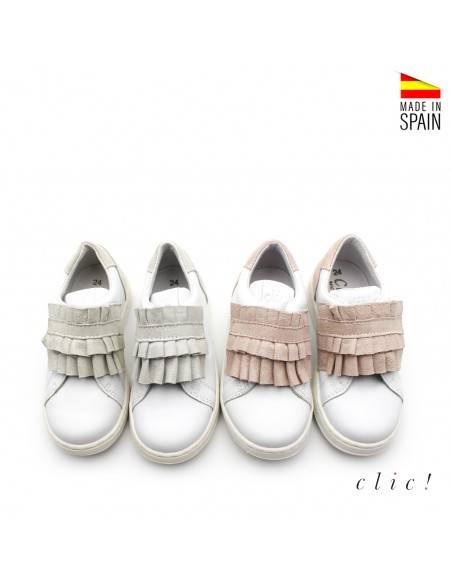 Bambas para ni?�a de piel de colores con volante - Clic!