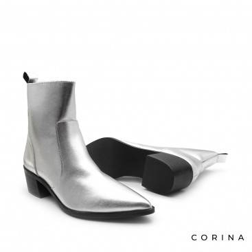 botin tacon bajo plata