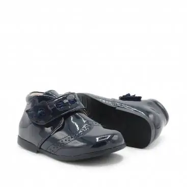 botines bebe charol azul marino