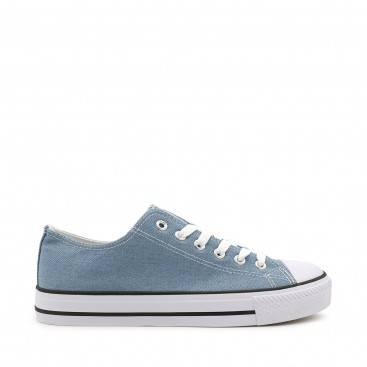 Zapatillas lona vaqueras mujer azul claro con puntera de goma