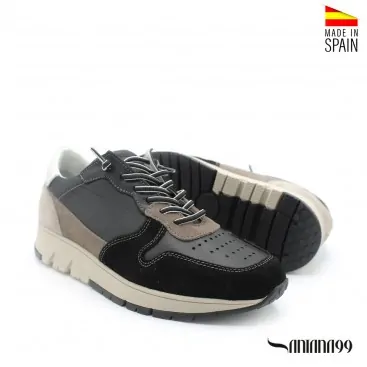 ZAPATILLA HOMBRE PIEL CASUAL NEGRA