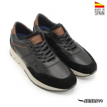 zapatillas piel hombre NEGRAS