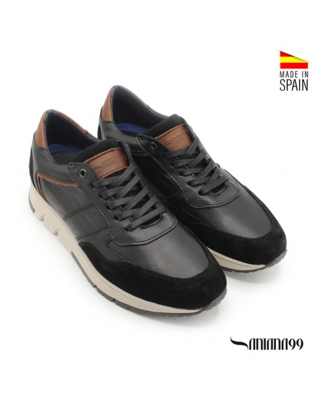 zapatillas piel hombre NEGRAS