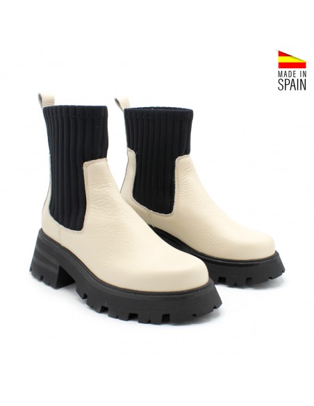 botin caña calcetín beige