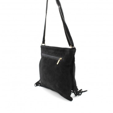 Bolso piel flecos serraje negro
