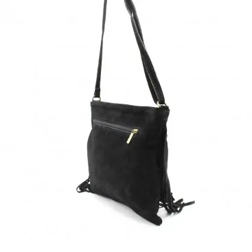 Bolso piel flecos serraje negro