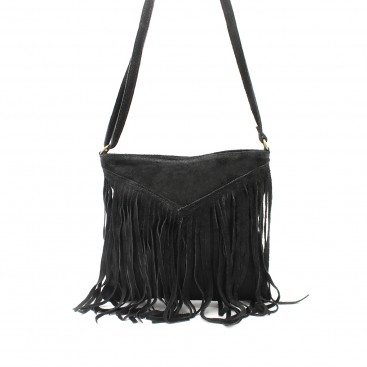 Bolso piel flecos serraje