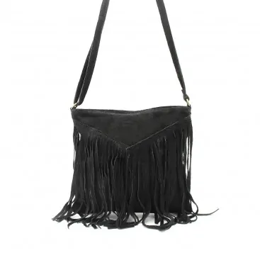 Bolso piel flecos serraje