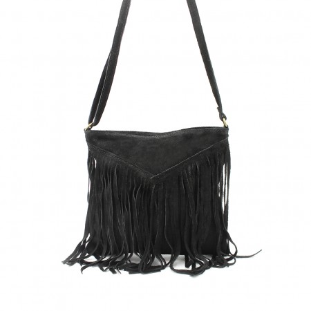 Bolso piel flecos serraje