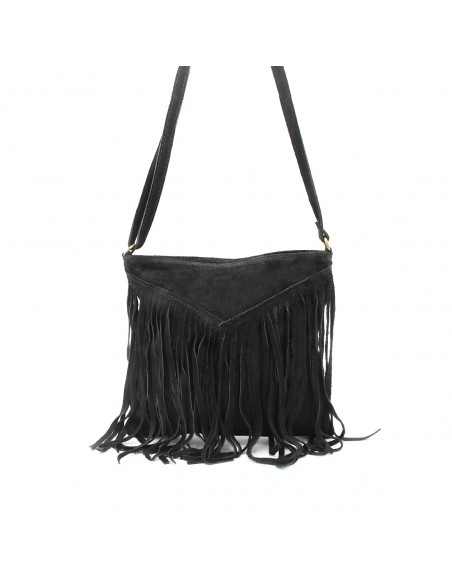 Bolso piel flecos serraje