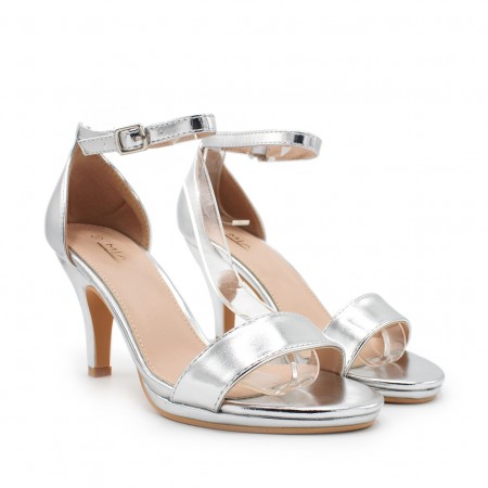 Zapatos Sandalias Plateadas TacÃ³n Medio Sandalias Plateadas De