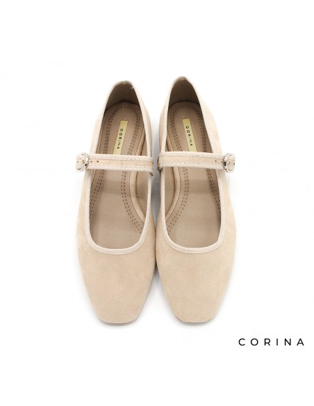 Manoletinas/Merceditas Para Mujer De Polipiel - Color Beige Taupe, Suela Plana Goma, Hebilla