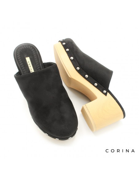 zuecos madera mujer negro