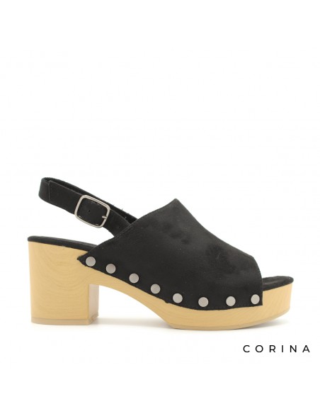 sandalia tacón madera