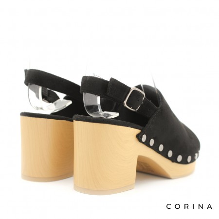 sandalia tacón madera negra