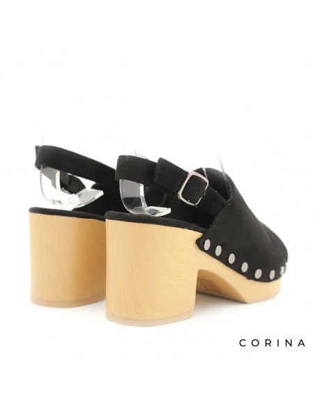 sandalia tacón madera negra