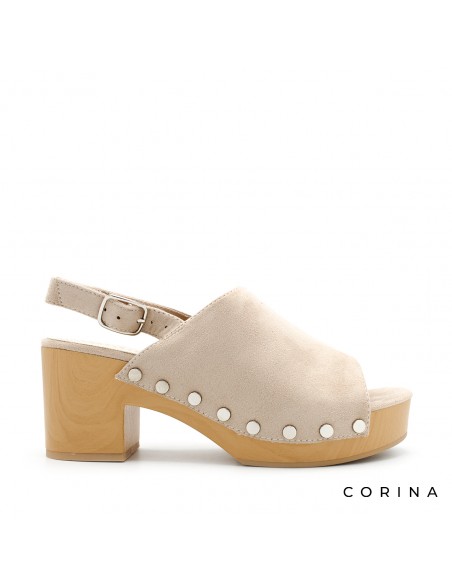 sandalia tacón madera