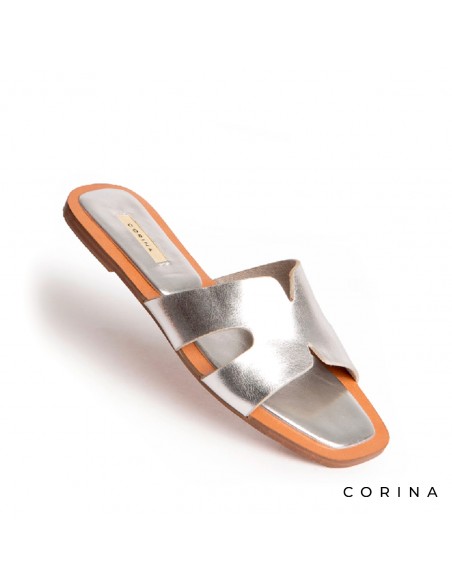 sandalia plana plata mujer