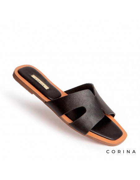 sandalia plana negra mujer