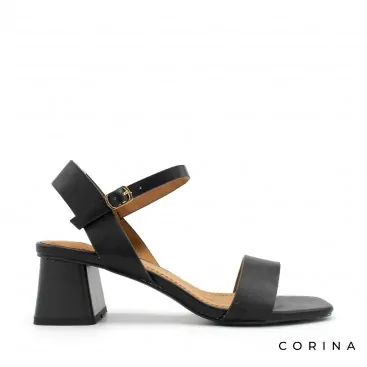 sandalia negra tacón ancho