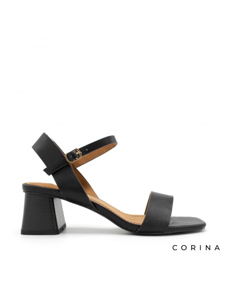 sandalia negra tacón ancho