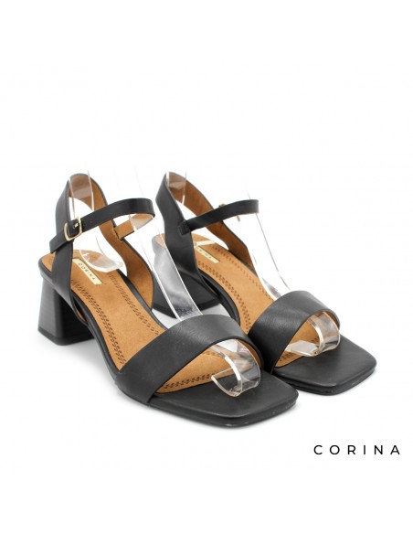 sandalias negras tacón ancho