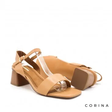 sandalia camel tacón ancho