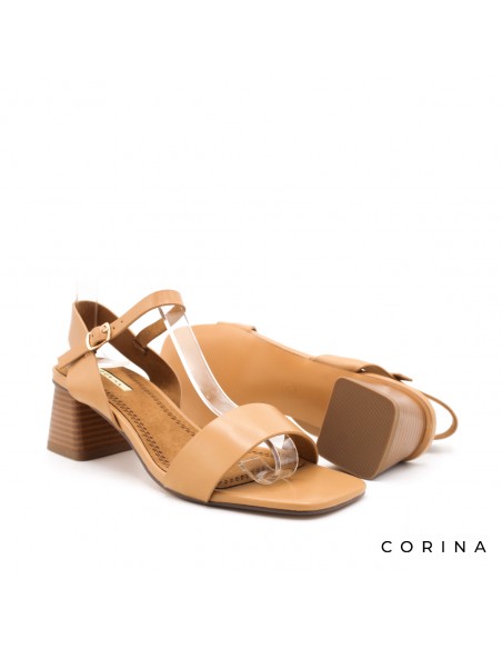 sandalia camel tacón ancho