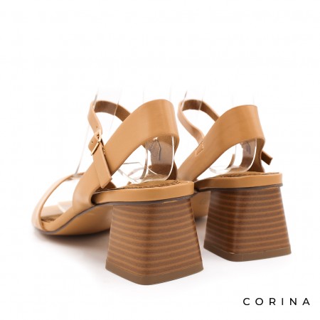 sandalia tacón ancho camel