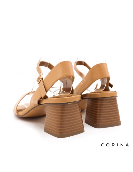 sandalia tacón ancho camel