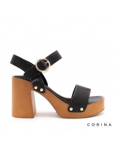 sandalias negras tacón ancho y plataforma