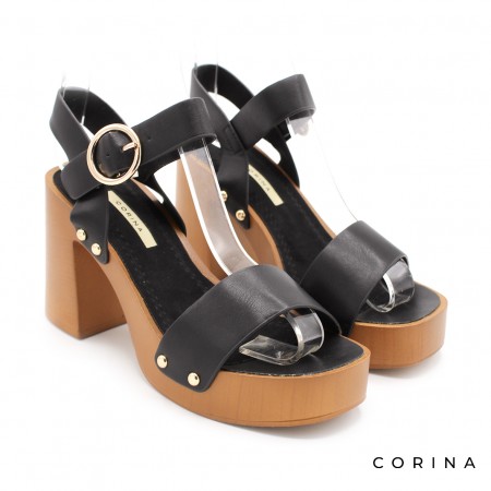 sandalias negras tacón y plataforma