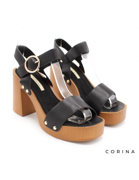 sandalias negras tacón y plataforma