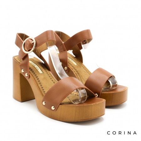 sandalias camel con tacón ancho y plataforma