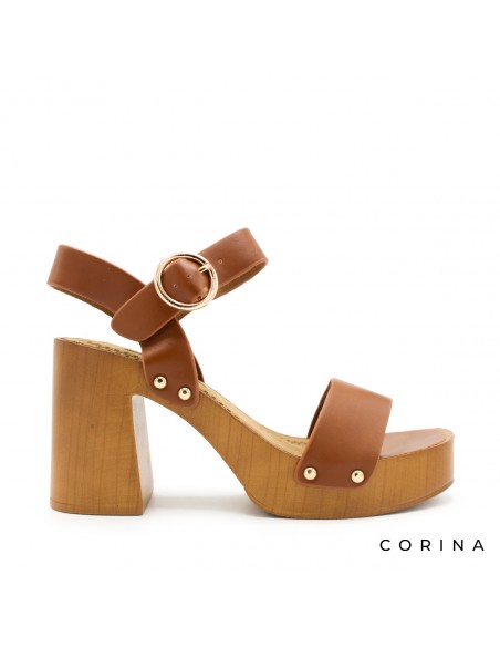 sandalia tacón madera