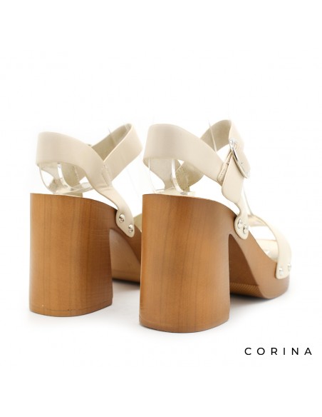 sandalia tacón madera beige