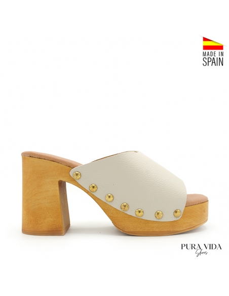 sandalia tacón grueso blanca