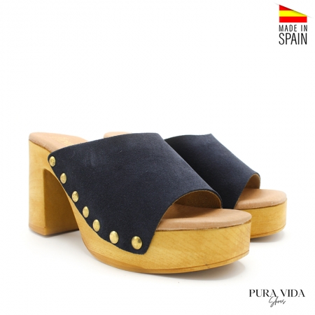 sandalia madera azul marino