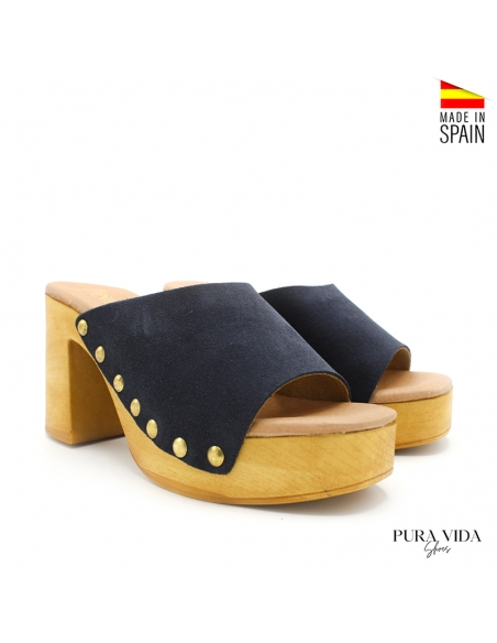 sandalia madera azul marino