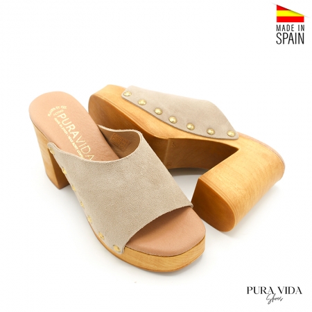 sandalia tacón madera beige