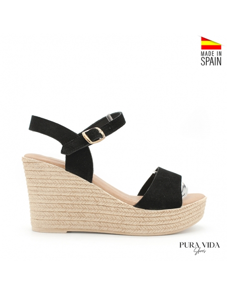 sandalias negras cuña