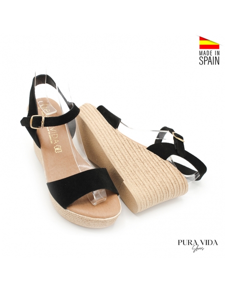 sandalias negra cuña