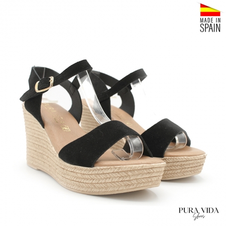 sandalia negra cuña
